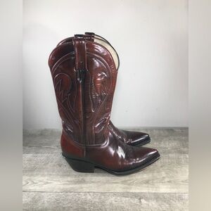Vintage Oxblood Flames Leather Cowboy Western Mens Pull On Snip Toe Boots Size 7